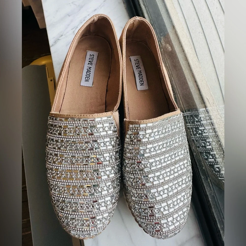 Steve Madden Women's Proud Rhinestones  Fabric Espadrilles Slip On Size 9.5
